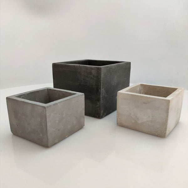 Pack 3 Cubos o maceta de cemento pulido - Camaleon-art - concrete shop art