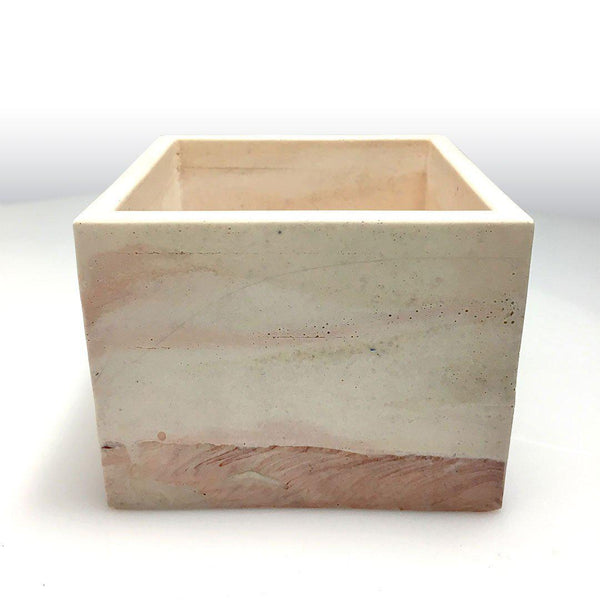 Cubo cofre "marmol beige rosas" - Camaleon-art - concrete shop art
